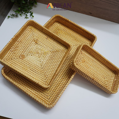 Khay Trang Trí Mây Tre Đan ANKAN – Rổ Vintage Handmade Đựng Trái Cây, Bánh Kẹo, Mỹ Phẩm, Trà Bánh