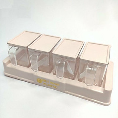 Bộ 4 Lọ Đựng Gia Vị Có Muỗng Nhựa Việt Nhật - Lọ Đựng Gia Vị Chất Liệu Nhựa PP An Toàn - Hàng Việt Nam