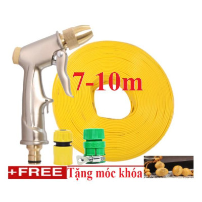 Bộ dây vòi xịt nước rửa xe, tưới cây . tăng áp 3 lần, loại 7m, 10m 206701-1 đầu đồng,cút, +tặng móc khoá