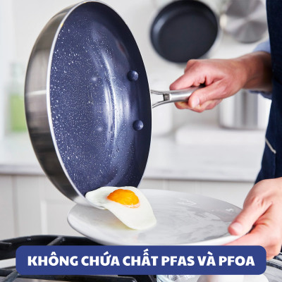 Quánh chống dính có miệng rót thép không gỉ phủ tinh thể kim cương cao cấp Blue Diamond 16cm có nắp kính