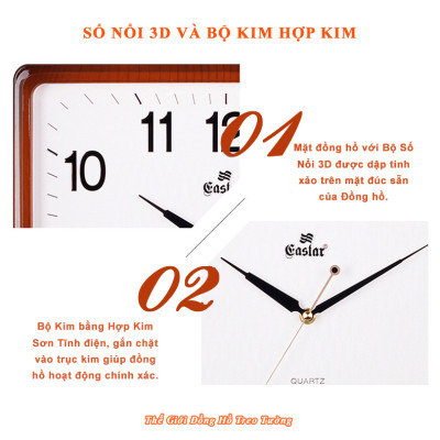 Đồng Hồ Treo Tường Cao Cấp EASTAR Viền NÂU Vân GỖ – Máy KIM TRÔI – Số Nổi 3D – Tặng Pin Maxell – BH 1 Năm