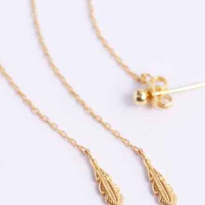 Bông tai bạc dài đính lông vũ cá tính Gix Jewel BT11