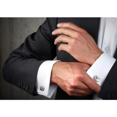Khuy Cài tay áo Măng Set cao cấp đính đá - cufflinks , tặng kèm hộp nhỏ, tròn họa tiết 2 màu