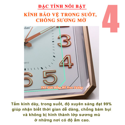 Đồng Hồ Treo Tường Cao Cấp EASTAR Có DẠ QUANG Hình Vuông Cách Điệu - Máy KIM TRÔI NHẬT - Số Nổi 3D - Tặng Pin Maxell - BH 1 Năm