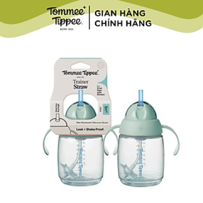 Bình tập uống nước có ống hút bi trọng lực chống tràn, chống sặc Tommee Tippee Trainer Straw, 240ml, cho bé từ 6 tháng– Xanh