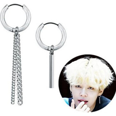Bông tai nam Kpop thả xích cá tính 1 đôi bất đối xứng
