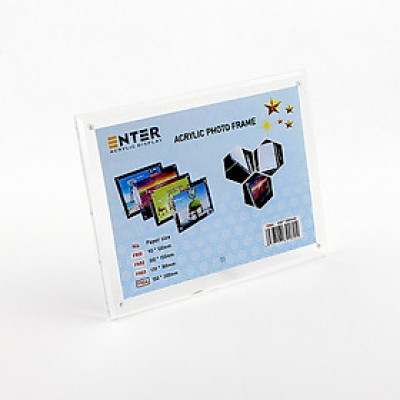 Khung hình mica cao cấp Enter FR04 150x200mm mica 5mmx2, Khung ảnh để bàn chân inox, Khung bằng khen