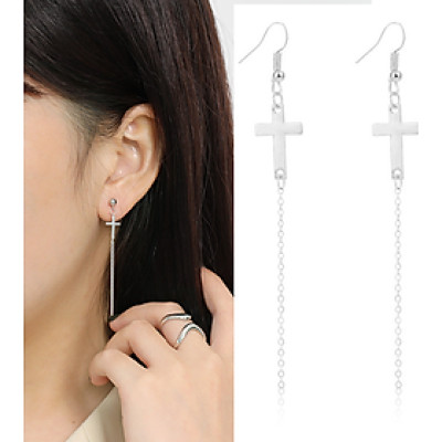 Bông tai unisex chữ thập khóa xích hai đầu đẹp độc lạ