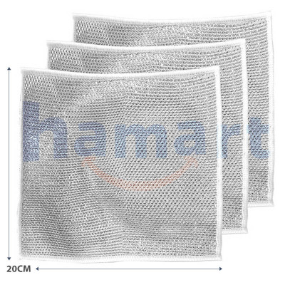 Khăn Lưới Rửa Bát Dày 2 Lớp Giẻ Rửa Chén Dây Kim Loại 20cm Chà Nồi Chảo Thép Inox Cọ Bếp Đa Năng