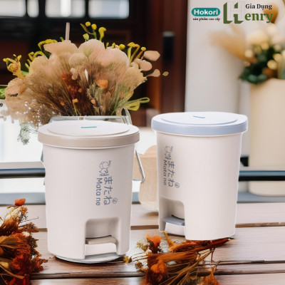 Thùng rác nắp tròn đạp chân thông minh Hokori 6L, Thùng rác Việt Nhật cao cấp ( tặng kèm Sticker)