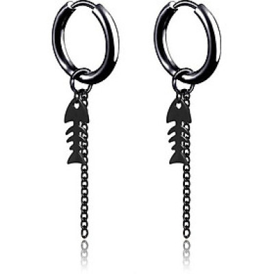 Đôi bông tai màu đen  unisex ý tưởng xương cá độc đáo