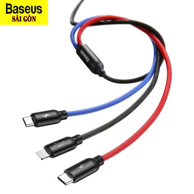 Cáp sạc 3in1 Baseus Three Primary Colors Fast Charging Cable 3.5A CAMLT-BSY USB to C+M+L- hàng chính hãng