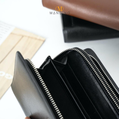 Clutch Ví Cầm Tay Nam, Nữ Mandino 2 Ngăn Khóa Kéo Da Bò Nappa Nhỏ Gọn Tiện Dụng CT521