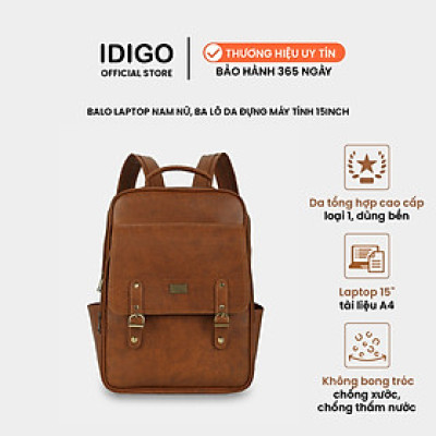 Balo Laptop Da Cao Cấp IDIGO UBP2-5050, Balo Công Sở Nam Nữ Nắp Gập Thời Trang Đựng Laptop 15 Inch