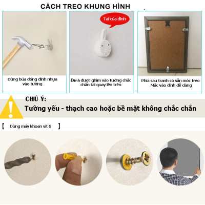 Khung Ảnh Bộ Treo Tường Hưu Nghệ Thuật Tranh Treo Phòng Khách Đẹp Tặng Kèm bộ ảnh như hình mẫu, đinh treo tranh và sơ đồ treo - PGC272