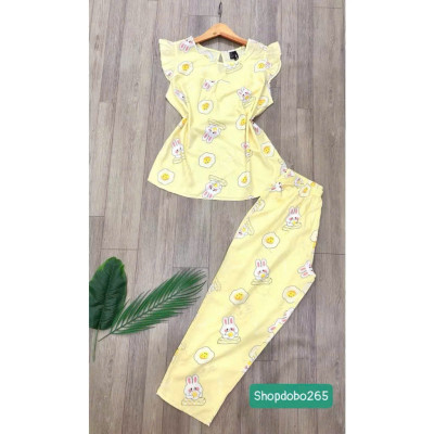 Đồ bộ nữ,đồ ngủ mặc nhà lửng 9 tấc tay cánh tiên vải lanh BL 52 họa tiết dễ thương size 51-70kg.