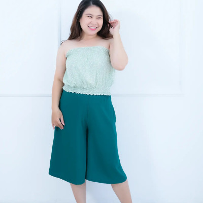 Đồ Bộ Mặc Nhà LMcation - Áo ống Carol màu hoa nhí xanh cốm & Quần váy lửng Vera màu xanh lá cây