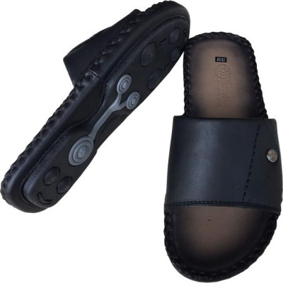 Dép nam quai ngang TRƯỜNG HẢI một bản da bò thật đế âm may viền thủ công chắc chắn tỉ mỉ mặt đế cao su chống mòn không trơn QNTH074  - Nâu - 44