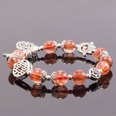 Vòng Tay Đá Thạch Anh Tóc Đỏ Đồng Trục Phối Charm Bạc (8mm) Ngọc Quý Gemstones