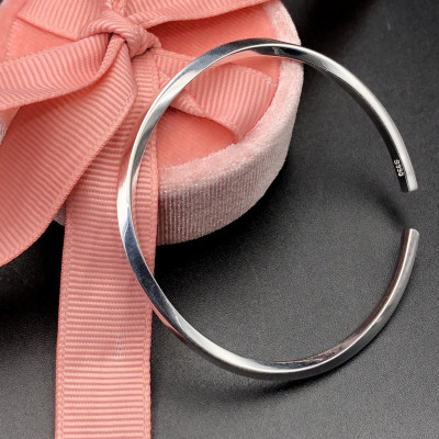 Vòng Tay, Lắc Tay Nữ Bạc Nguyên Chất S99 Trơn Xoắn Bản Đặc Bóng Đẹp Bạc Hiểu Minh LTU582