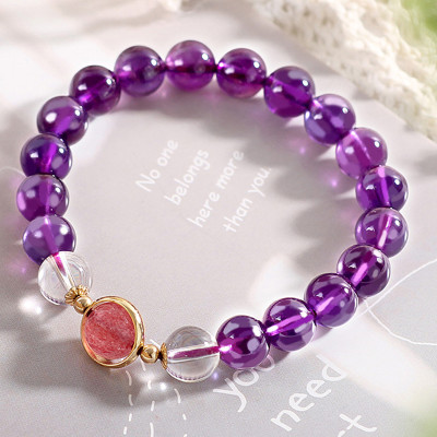 Vòng tay đá thạch anh tím phối thạch anh dâu mệnh hỏa, thổ - Ngọc Quý Gemstones