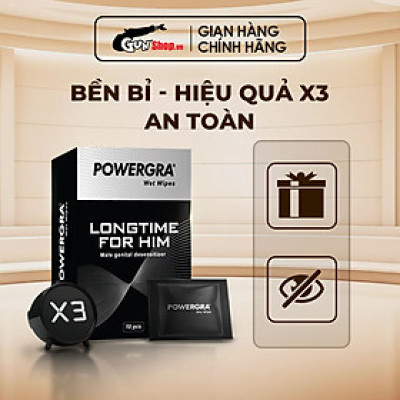 Khăn lau mini đa năng hỗ trợ nam giới Powergra Wet Wipes - Hộp 10 cái