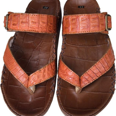 Dép nam xỏ ngón da cá sấu thật  quai ngang xỏ ngón vàng TRƯỜNG HẢI  phong cách thời trang may viền chắc chắn đế kếp mềm không trơnDN0780 