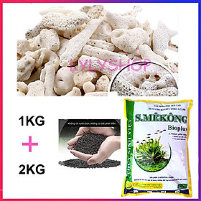 San Hô Vụn túi 1KG + Phân nền thủy sinh SMEKONG II 2KG giàu dinh dưỡng, trang trí bể cá, hồ cá