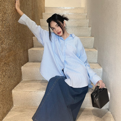 Áo sơ mi kẻ sọc cách điệu hai bên Aiko Miều Est.2013