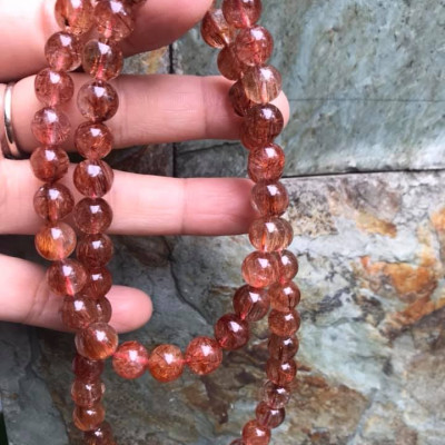 VÒNG CỔ ĐÁ THẠCH ANH TÓC ĐỎ VIP SIZE 8MM CUNG SANH 