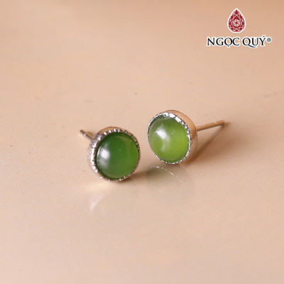Bông tai bạc đính đá ngọc bích 6mm mệnh hỏa, mộc - Ngọc Quý Gemstones