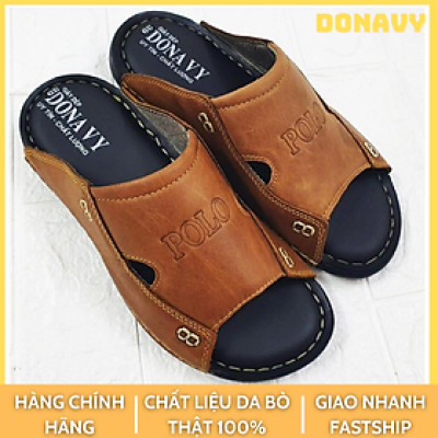 Dép quai ngang nam da bò cao cấp, may đế chắc chắn quai da  may số 8 cách điệu DOS8