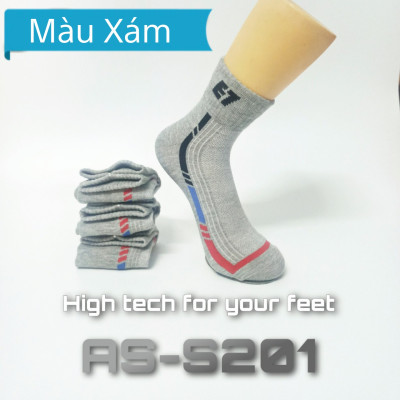 Vớ Tất Thể Thao Cổ Trung Cotton Cao Cấp AS-S201. Dày dặn, mềm mại, kháng khuẩn khử mùi, không hôi chân.  4 màu: Trắng, Đen, Xanh, Xám
