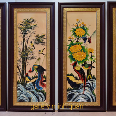 TRANH BỘ TỨ QUÝ SƠN MÀI - TÙNG CÚC TRÚC MAI ( Xuân hạ Thu Đông)