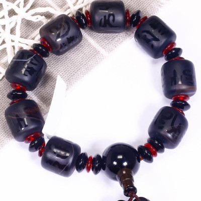 Vòng tay đá mã não đen khắc lục tự minh chú mệnh thủy, mộc - Ngọc Quý Gemstones