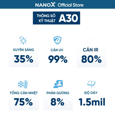 Phim cách nhiệt NanoX A30 chống nắng nóng cửa sổ nhà ở & văn phòng