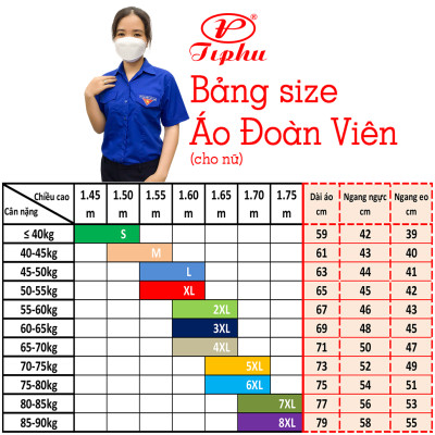 Đồng phục đoàn viên thanh niên Việt Nam dành cho nữ có chiết 4 ben eo, tay dài và tay ngắn, thêu logo cờ đỏ sao vàng