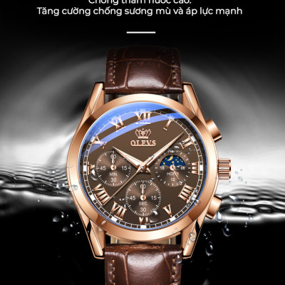Đồng Hồ Nam OLEVS-2871 Phong Cách Doanh Nhân - Lịch Trăng Sao - Chạy Đủ 6 Kim - Hàng Chính Hãng