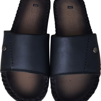 Dép nam quai ngang TRƯỜNG HẢI một bản da bò thật đế âm may viền thủ công chắc chắn tỉ mỉ mặt đế cao su chống mòn không trơn QNTH074  - Nâu - 44