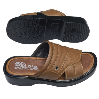 Dép Nam Quai Ngang Da Bò Thật TiTi ĐÔ Đế Cao Dành Cho Người Thấp DNA2134
