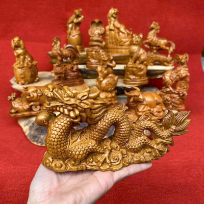 Bộ tượng 12 còn giáp phong thủy bằng gỗ bách xanh thơm nức cao 20cm 