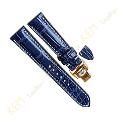 Dây Đồng Hồ Da Cá Sấu ORIENT Màu Xanh Navy Chỉ Trắng