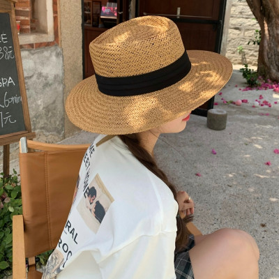 Nón đi biển mũ cói vành phẳng cao bồi chống nắng UV thoáng mát dona22051901