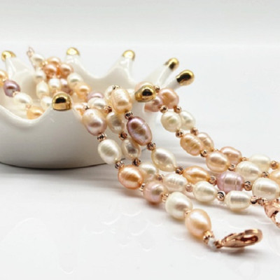 Combo Vòng đeo tay Ngọc Trai nuôi cấy tự nhiên, Mixed màu, hạt bầu dục, 5-7li, freesize, Kèm Bản PHOTOCOPY Giấy KIỂM ĐỊNH, hộp đựng lót Nhung gấm