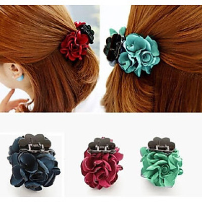 Kẹp tóc càng cua ba răng hoa hồng vải - Combo 3 sp