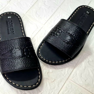 Dép quai ngang nam da bò 100%, quai cá sấu, may full quai bao đi mưa