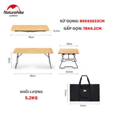 Bàn gấp gỗ tre NatureHike NH22JU011