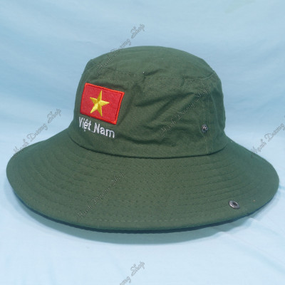 Mũ tai bèo nam vành rộng thêu cờ Việt Nam, chất liệu vải kaki oát mát mẻ, bền chắc - Hạnh Dương