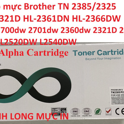 Hộp mực dành cho Máy in Brother DCP 2520dw 2540dw -HL-L2321D HL-2361DN HL-2366DW MFC-L2701D MFC-L2701DW - TN 2325/2385 Mới 100%-CÓ LỔ ĐỔ MỰC Hàng chính hãng Alpha Cartridge 