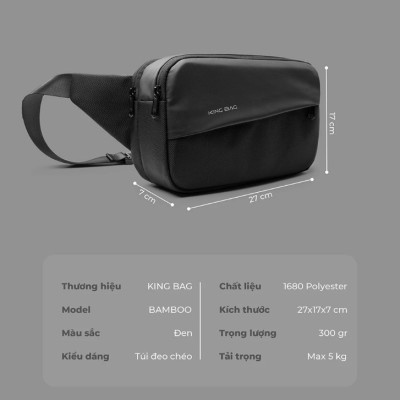 Túi Đeo Chéo KINGBAG BAMBOO vải trượt nước, nhiều ngăn tiện dụng - Hàng Chính Hãng